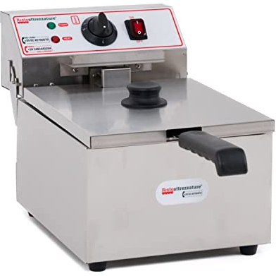 Ristoattrezzature Friggitrice Elettrica Singola Vasca, Professionale in Acciaio Inox - 10 Litri, Capacità Olio 6 Litri