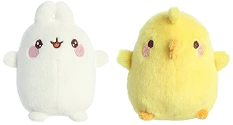 Aurora World 2 Piece Molang Plush Bundle, 5 Inch Excited Molang Rabbit and 4.5 Inch Piu Piu Chick