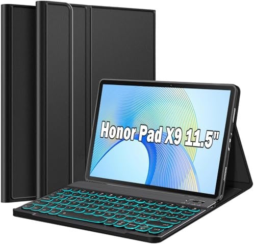 Wineecy Backlit Keyboard Case for Honor Pad X9 11.5 Inch 2023 Tablet, Slim PU Stand Cover with UK Layout Magnetically Detachable Wireless Bluetooth Keyboard for 11.5 Honor Tablet X9
