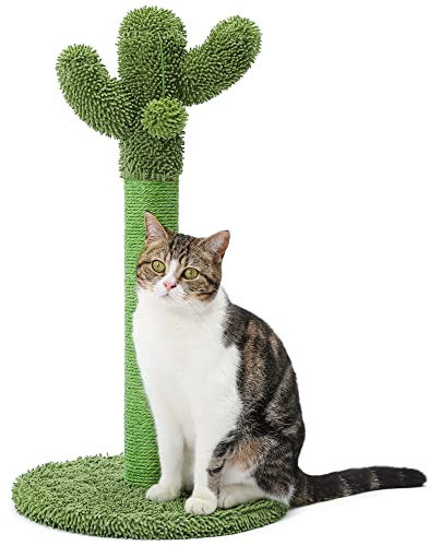 Made4Pets Cat Scratching Post, 25.6 Cactus Cat Scratcher Kitten Scratch Post with Sisal Rope for Indoor Cats Claw Scratcher, Vertical Green Cat Tree with Dangling Ball for Kitties Medium