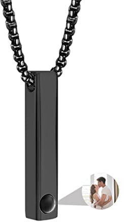 RWQDZOM Personalisierte Foto-Projektions-Halskette, individuelles Bild, Balkenhalskette, gravierter Namensanhänger, I Love You-Halskette, 100 Sprachen, Schmuck für Herren, Titanstahl, Metall