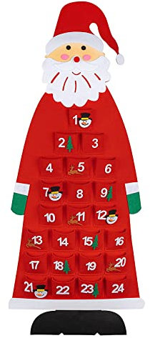 Calendario dell'Avvento natalizio 2022, in feltro da appendere con Babbo Natale, con 24 tasche, per decorazioni natalizie, per la casa e le vacanze, idea regalo (rosso)