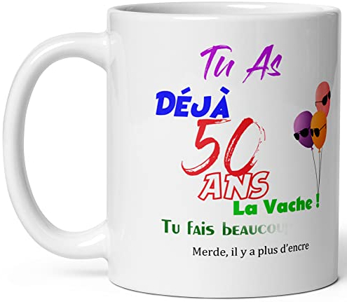 Mug joyeux anniversaire 50 ans humour tasse cinquante ans tasse drole haute qualité idée cadeau rigolo cinquantaine fete Noel homme femme ami collegue copain pote famille