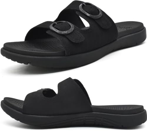 COFACE Sandalias Ortopedicas Mujer Verano Cómodos Fascitis Plantar Moda Soport Plantar Slides Mujer Ajustables Con Yoga Matt, DBlack 38.5