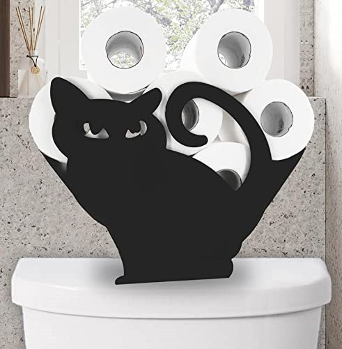Katzen-Tier-Papierhalter, schwarzer Metall-Toilettenpapierhalter, dekorativer Toilettenpapierhalter, freistehender Metall-Toilettenpapier-Organizer, hält zusätzliche 8 Rollen