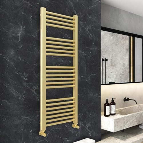 400mm (w) x 1200mm (h) Straight Brushed Brass Heated Towel Ladder Rail Bathroom Radiator - 1637 BTUs