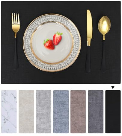 Homaxy Tischsets Abwaschbar 4er Set, Wasserdicht Tischset, Platzsets Abwischbar Doppelseitigen, Platzset Leder, rutschfest Platzdeckchen, Schön Tischuntersetzer, Schwarz