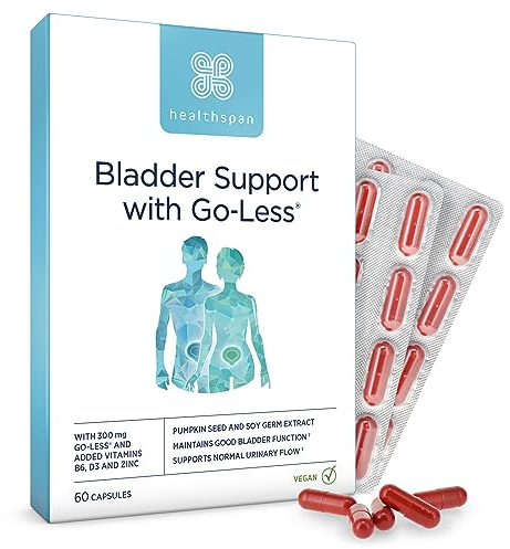 Healthspan Bladder Support with Go-Less® | for Good Bladder Health & Urinary Flow | 300mg Go-Less® | Pumpkin Seed Extract & Soy Germ Extracts | Added Vitamin B6, D3 & Zinc | Vegan (60 Capsules)