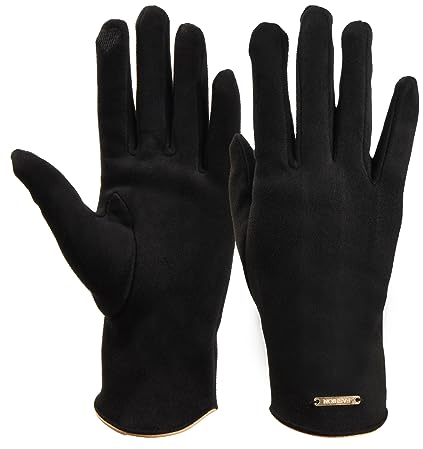 Jinlaili Handschuhe aus Wildleder,Damen Touchscreen Handschuhe,Winterhandschuhe Outdoor,Warme Fingerhandschuhe,Black Damen Elegant Wildleder Handschuhe mit Fell,für Kaltes Wetter