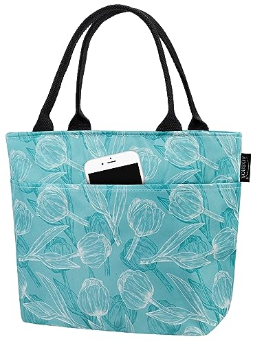 Kühltasche Faltbar Isoliertasche Lunch Tasche Leicht Meal Prep Tasche zur Arbeit Schule Lunch Bag Cooler Bag Wasserdicht Picknicktasche Tulpe Grün
