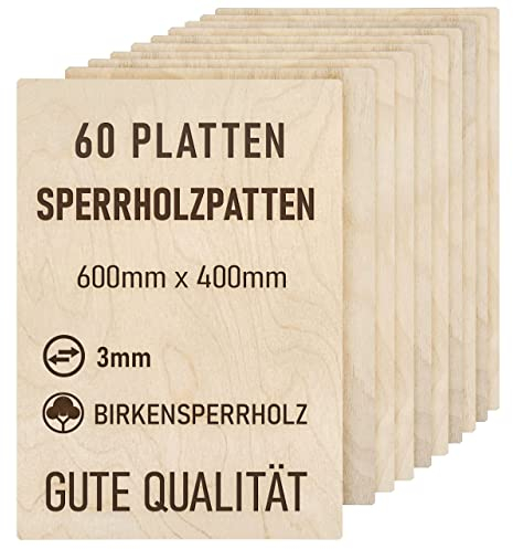 woodmanucom Sperrholzplatte 3mm 60x 600mm x 400mm Platten Aus Birkensperrholz Birkensperrholz Dünne Holz Zuschnitte Bastelholz Platte Sperrholz Holzplatte Laser Basteln Modellbau Holz Deko