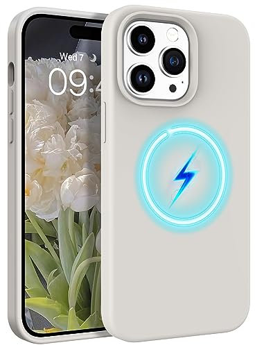 DOMAVER Case for [Compatible with mag-safe] iPhone 14 Pro Max, [Soft Microfiber Lining] Liquid Silicone Shockproof Case for iPhone 14 Pro Max – Stone