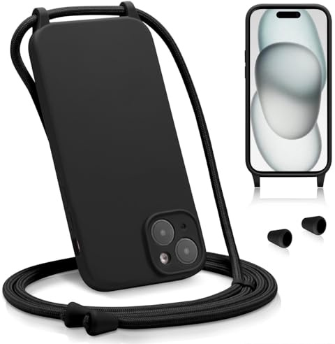 Verco Liquid Silikon Handyhülle für iPhone 15 Case [verstellbare Kette] Schutzhülle Handykette für iPhone 15 Hülle - Ideal für Festival und Outdoor