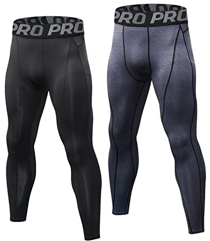 LNFINTDO 2er Pack Herren Kompressionshose Lang Laufhose Schnelltrocknend | Männer Sportleggings,Atmungsaktiver Baselayer,Stützkompression,Funktionshose,für Fußball Fitness & Training