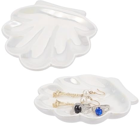 nbeads 2 Stk. Muschel Keramik Schmuck Tablett, 11.1x11.1x1.6cm Porzellan-Schmuckteller Aufbewahrungsschale Schmuckhalter Ozean-Thema dekorative Trinket Platte für Ringe Halsketten und Ohrringe, weiß