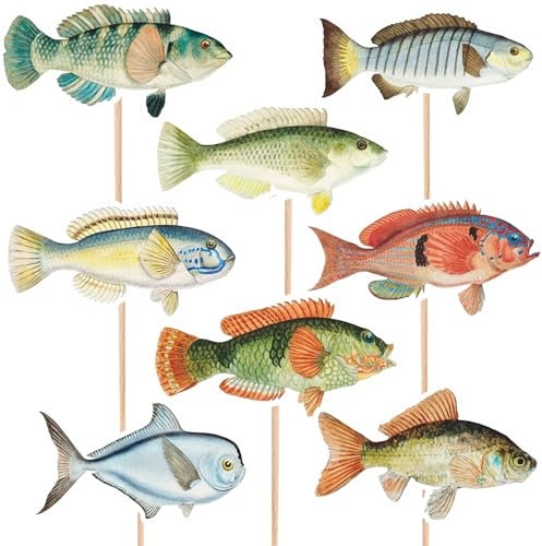 20pcs Fishing Cupcake Topper, Baby Shower Gone Fishing Party Decorations, Bass Party Picks Cake Toppers for Fisherman Themed Birthday Retirement Fishing Tournament Cake Decor