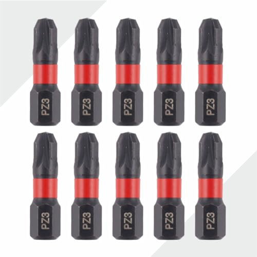 10x Bull Bits 25mm PZ3 Impact Driver Bits Set - Single Ended, Shock Zone, S2 Steel, Torsion Zone