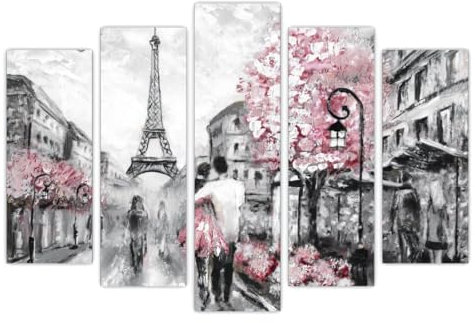 AREDE 5er Set Wandkunst Gemälde Bild Poster Illustration von Paris | 120 x 80 cm | Wandbilder Wanddekoration Home Office Wohnzimmer Schlafzimmer Dekoration | Fertig zum Aufhängen