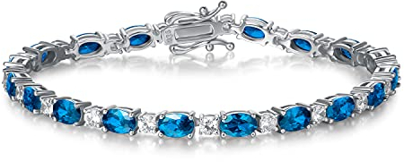 FANCIME Tennisarmband Damen 925 Sterling Silber Topas Tennis Armband Geburtsstein Geschenk Schmuck für Damen Mädchen, Länge 19 cm