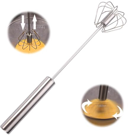 Halbautomatischer Schneebesen aus Edelstahl, Schneebesen Edelstahl, Halbautomatischer Schneebesen aus Edelstahl, Drehbarer Push Mixer Rührer zum Schneebesen, Schlagen, Rühren (12in)