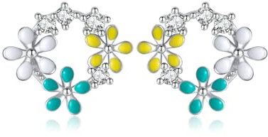 Reffeer Ohrstecker aus massivem 925er Sterlingsilber mit Blumenmotiv für Frauen, CZ-Blumen-Frühlings-Ohrstecker (A-Silber)
