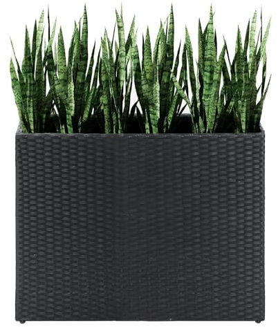 Taylor & Brown Tall Rectangular Rattan Wicker Planter with Removable Liner Large Indoor Outdoor Planters Flower Plant Pots Garden Box Patio Front Porch 61cm (H) x 81cm (W) x 28cm (D) (Black)