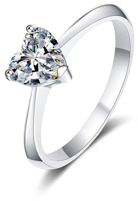 AMDXD Freundschaftsringe Weißgold 18 Karat, Klassiker Diamantring mit Labor Erstellt Diamant 1ct (Herzschliff, VVS1), Gold 750 Damen Echt Gold, Gr.52 (16.6)