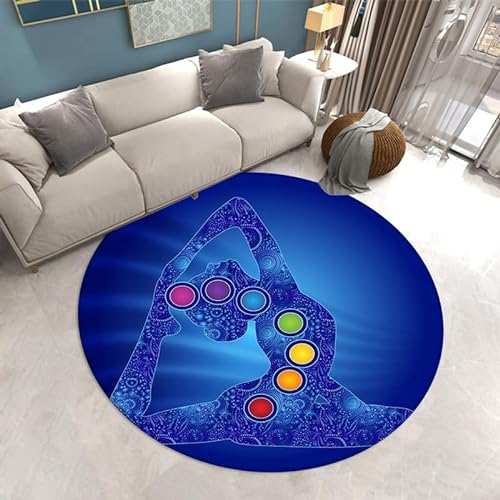SANBEC Bunte Yoga-Silhouette, runder Teppich, Wohnzimmer, Garderobe, Teppich, Kinderzimmer, Dekoration, rutschfeste Stuhlmatte, Fußmatte