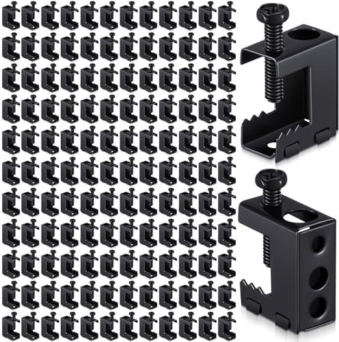 Tandefio 200 Pcs 1/4-20 Spring Steel Beam Clamps Metal Beam Hangers Bolt on Clamp for Installation on Beams 1/4 and 3/8 Threaded Rod, S Hooks and Bridle Rings for Pipe Cable Woodworking Tool