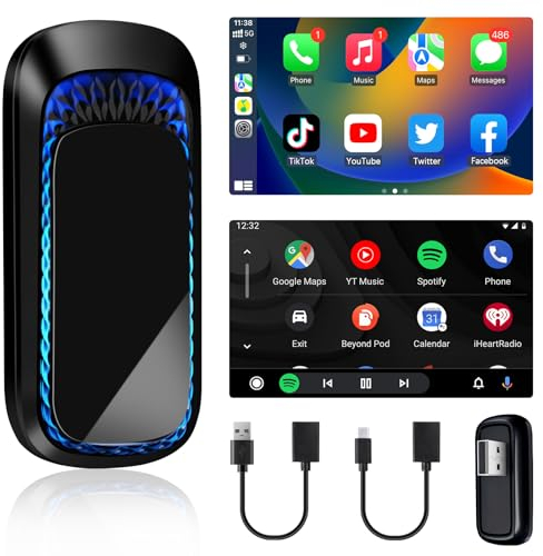 【Highly Compatible】Wireless Carplay Adapter UK Android Auto Wireless Adapter 2 in 1, Plug-and-Play Type-C/USB Wireless Carplay Adapter with 5GHz WiFi, Fast Transmission RGB Easy to Use