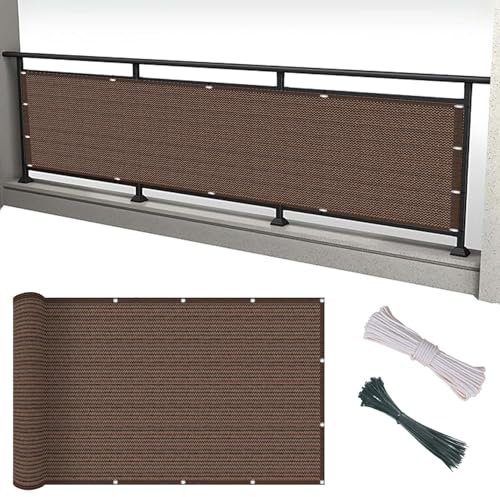 Pantalla para Balcón 140 x 150 cm, Rectangular Resistiente Al Viento Recortable, Balcon Jardín Protección Privacidad con Bridas y Cuerda, para Terraza y Piscina, Marrón
