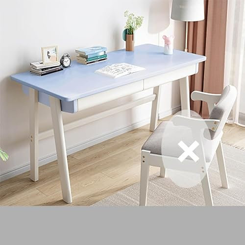 Nordischer Massivholz-Schreibtisch, robuster, Stabiler Schreibtisch mit breiter Fläche und Schublade, Computertisch im Industrie-Stil für Studio, Arbeitszimmer, Schlafzimmer, Blau, 120 x 60