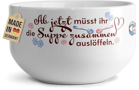 PR Print Royal Müslischale mit Namen und Datum selbst gestalten - Suppe gemeinsam auslöffeln - Witziges Geschenk zur Hochzeit | Personalisierte Geschenke, Keramik, 500 ml
