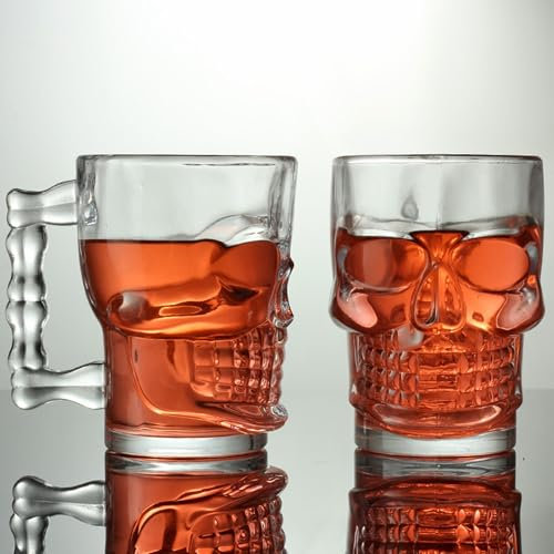 YouXiaor Jarra de cerveza con Asa,Calavera de Cerveza de Vidrio,Jarra de Cerveza Espesa,Vasos de cerveza para Bar KTV Taza de Cerveza de Vidrio con Personalidad Creativa