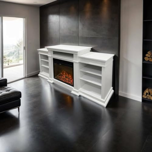 Dmora - Camino Elettrico Dtaglialatel, Stufa elettrica, Focolare Elettrico a Parete, Caminetto Moderno, Made in Italy, 179x48 h81 cm, Bianco