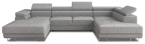 Wohnlandschaft Caris U mit Schlaffunktion und einstellbare Kopfstützen, Ecksofa mit Zwei Bettkästen, Couch, Sofa, Bettsofa (Grau (Paros 05), Ecksofa Links)