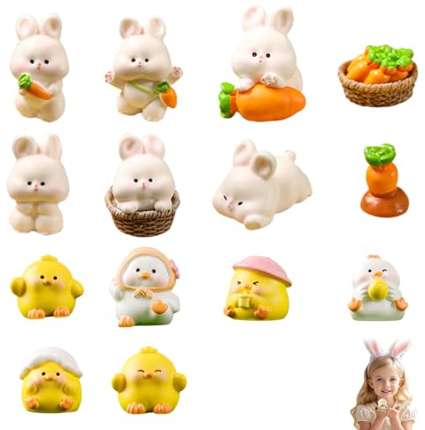 IBMLOMM Mini Osterhasen Figuren Miniatur-Dekorationen - Hochwertige Tortendeko zu Ostern mit Osterhasen - Küken - Karotten Figuren, Minifiguren, und Hasen