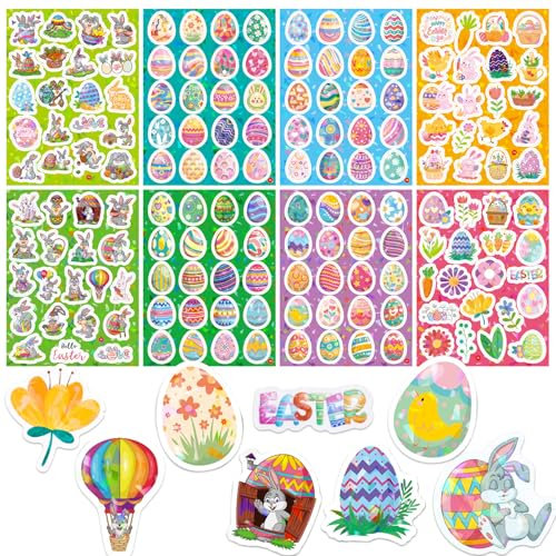 320 Stück Glitzer Sticker Ostern Ostereier Hasen Karotten Blumen Frühling Aufkleber für Kinder Etiketten Fotoalbum Tagebuch Poesiealbum Scrapbooking Geburtstag Dekoration Briefe DIY Basteln