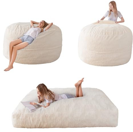 MAXYOYO Sitzsack-Bett – umwandelbar von Sitzsack-Sessel zu Bett – Schaumstoff-Sofa mit zotteligem Bezug und Flauschiger Füllung für Erwachsene, Jugendliche, Gäste (Beige, 135x190 cm)
