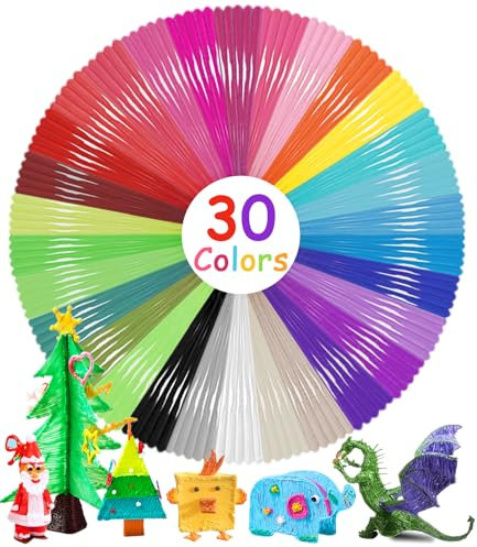 Bixury Filament Stylo 3D Recharge Stylo 3D 1,75mm 30 Couleurs 5 m Chacun 1,75 mm Recharge 3D Pen Filament Total 150 m pour Fil Stylo 3D Matériau et Recharge Stylo 3D Filament PLA Accessoire