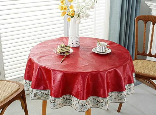 Stfery Mantel redondo 260 vino tinto ropa de mesa moderna pu luna y bordado mantel resistente a las manchas duradero para comedor