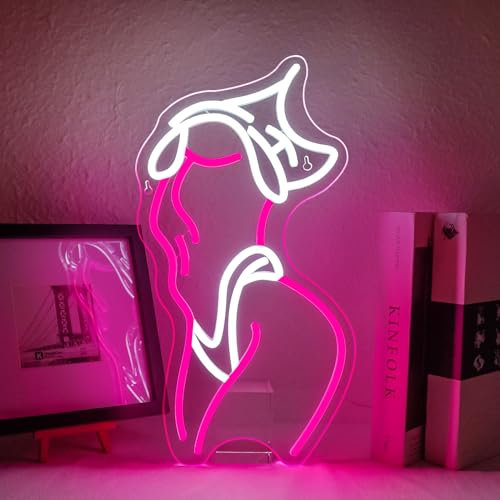 ineonlife Enseigne Néon Femme Sexy, Neon Rose Blanc Femme, Enseigne LED Femme Sexy, Enseigne Néon Lumineuse Rose pour Chambre, Bar, Man Cave, Café, Décoration Murale pour Fête
