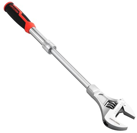 MAXPOWER Extendable Adjustable Wrench, Retractable Extension Shank 13.8 to 19.7, Soft Grip Handle
