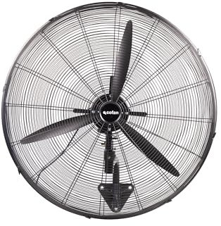 Cofan Ventilador industrial de pared | 3 velocidades | Potencia: 200 W | Oscilación 80° | Color: negro | Flujo de aire de 221 m³/min | Medidas: 81 x 81 x 88 cm
