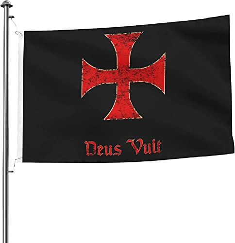 Garten Flaggen Deus Vult Kreuzritter Templer Fahne Uv-Beständig Feiertage Flags Dekoration Personalisierte Gartenflagge Für Party Drinnen Parade 90X152CM