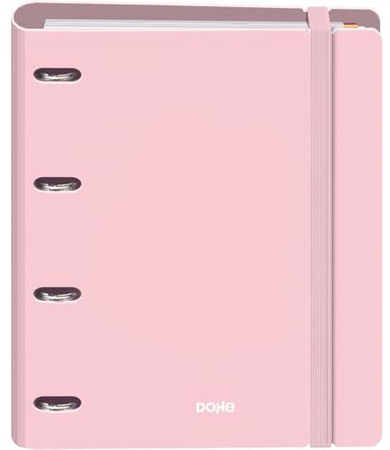 Dohe - Classeur avec Recharges - 4 Anneaux Polyfoam, A4 (28x32 cm), 100 Feuilles à Carreaux, Doux, Résistant, Intercalaires Colorés, Pochette de Rangement Supplémentaire et Élastique - SERENITY Rose