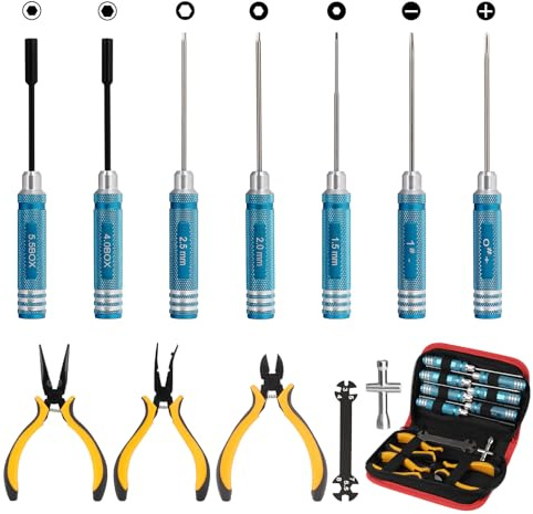 LALAGO Set di utensili per auto radiocomandata a 12 pezzi, cacciavite a brugola, pinza, chiave a bussola, kit utensili RC per Traxxas Arrma auto RC, droni, aeroplani, elicotteri, veicoli multirotore