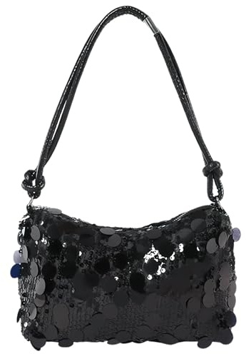 CHUANFU Pochette Donna Glitter, Glitterata Borsa da Sera Elegante, Paillettes Borsetta Borse a Spalla, per Balli Feste Matrimonio Cerimonia, Nero