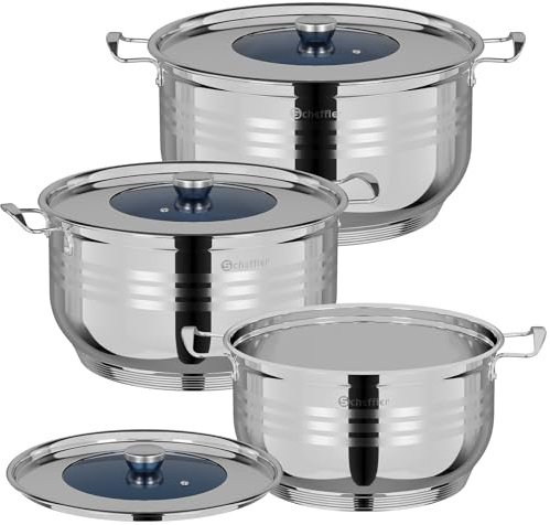 Topfset Scheffler Edelstahl Kochtopf Set Induktion 6-teilig Kochgeschirrset mit Deckel, für alle Herdarten, Einschließlich 32/36/40cm Topf