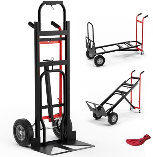 COSTWAY Sackkarre, Handkarre 3 in 1 wandelbar, Transportkarre bis zu 360KG / 450KG belastbar, Handwagen mit 4 Gummireifen, inkl. Bindeseil, Ladefläche 25 x 29 cm/ 130 x 38cm (Schwarz + Rot)